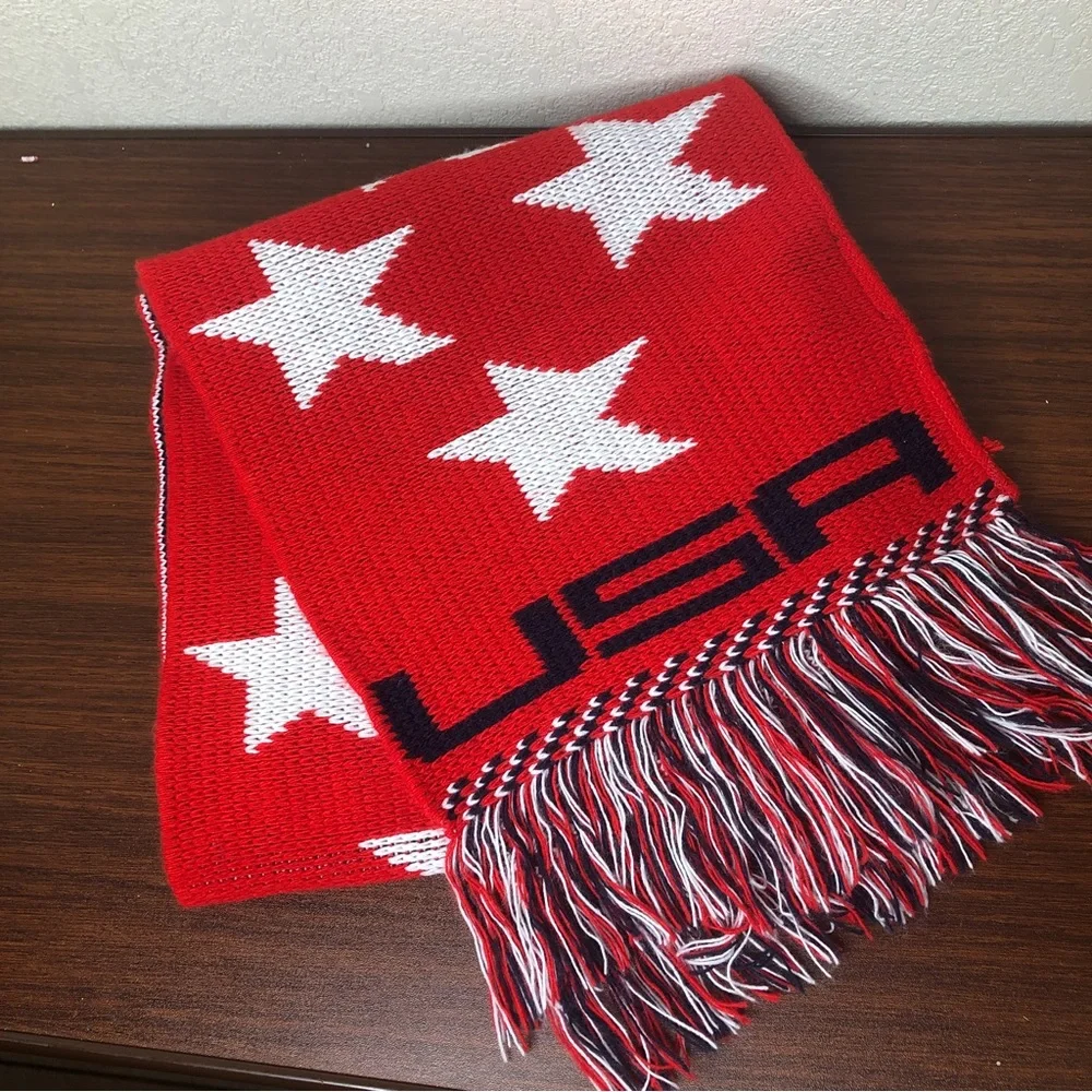 Knitmakers USA USA Red White and Blue Acrylic Knit Scarf Stars‎ 9